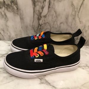 Vans black with multi-color laces